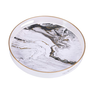 Round Decorative White Marble Plastic Tray With Handles And Modern Vanity Coffee Table Tray