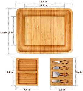 Juego de platos de pizarra para queso, bandeja de servicio, tabla de bambú con herramientas para queso, para vino, Cracker, <span class=keywords><strong>Brie</strong></span> y carne - Product Image 3