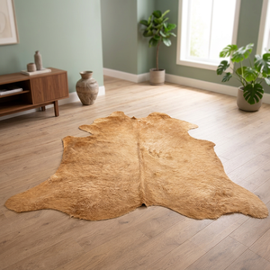Alfombra de Piel de Vaca, Color Beige Natural, Estilo Rústico, Pelo Alto, Base de Goma Antideslizante, para Dormitorio - Product Image 4