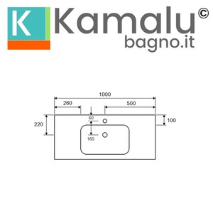 Kamalu KLIT-1000SS lavabo da bagno In tinta unita da 100cm - Product Image 2