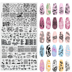Plaque en acier pour nail art, motif <span class=keywords><strong>papillon</strong></span>, dentelle florale, transfert de colle, motif écossais, modèle d'impression Année du Serpent XY-NAIL - Product Image 1