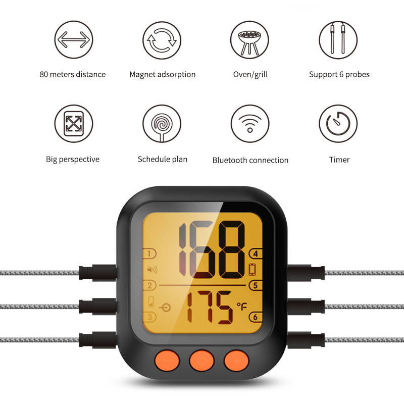 HIMOJO Tuya Wifi Smart BBQ Barbecue Grill Meat Thermometer Smart Life APP Probe Type Water Temperature Measurement