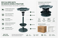 Mangeoire à oiseaux solaire LED écologique de style antique, avec base remplie de pierres, résistante aux intempéries, en résine, avec toit de gazebo pour jardin extérieur