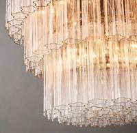 Lustre central moderne en laiton doré et verre soufflé de Murano, à trois niveaux et hauteur réglable, pour salon américain de luxe