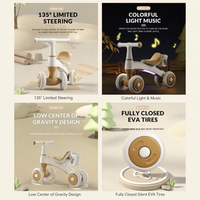 Vélo d'équilibre pour enfants à 4 roues, direction limitée à 135 degrés, lumières colorées, musique, faible centre de gravité, pneus EVA