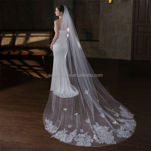 Voile de mariée long en dentelle YM202 1T, voile de mariée cathédrale avec peigne, accessoires de mariage - Product Image 5