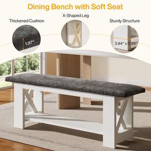 Banco Tapizado Estilo Rústico Tribesigns <span class=keywords><strong>de</strong></span> 47 Pulgadas, Otomana para <span class=keywords><strong>Pie</strong></span> <span class=keywords><strong>de</strong></span> <span class=keywords><strong>Cama</strong></span> con Asiento Acolchado y Estante <span class=keywords><strong>de</strong></span> Almacenamiento, Blanco Gris - Product Image 4