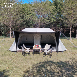 Tente familiale <span class=keywords><strong>YGY</strong></span> pour le camping en plein air, deux chambres, type villa, 13'x9', double couche, trois saisons, type étendu, tissu Oxford noir/argent - Product Image 1