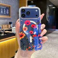 Coque de téléphone transparente à motifs floraux pour iPhone 15 16 17 Pro Max, coque de téléphone de luxe brillante avec impression laser IMD pour Samsung S26 Ultra