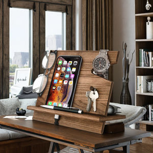 Gepolijst Houten Boerderij Decor Nachtkastje Docking <span class=keywords><strong>Station</strong></span> Telefoon Portemonnee Horloge Stand Sleutelhouder Opladen Dock Bureau Huis Liefde - Product Image 1