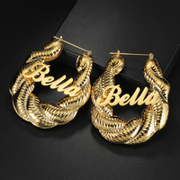 Boucles d'oreilles créoles personnalisées pour femme en acier inoxydable plaqué or 18 carats, avec nom et lettre, tendance, pour le dropshipping
