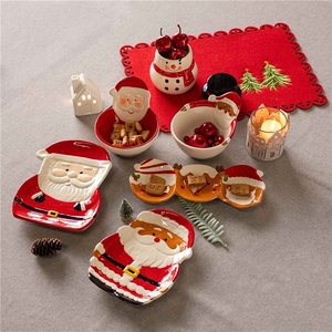 LUYI - Décoration de table festive pour <span class=keywords><strong>les</strong></span> fêtes de Noël, bol à <span class=keywords><strong>biscuits</strong></span> peint à la main de 18 oz, vaisselle en céramique Père Noël, bonbons - Product Image 1
