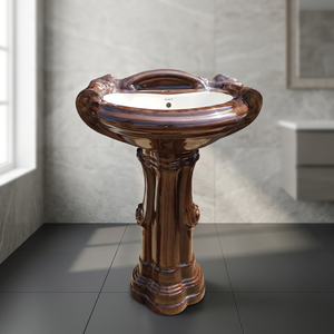 Lavabo de baño independiente de piedra de mármol Marquina negro moderno Lavabo de pedestal único con artículos sanitarios de cerámica - Product Image 6