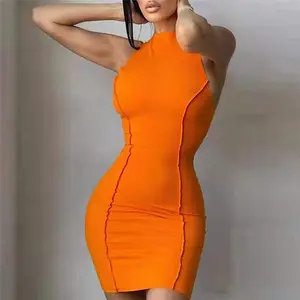 Vestido ajustado sin mangas para mujer, prenda de color liso con cuello redondo