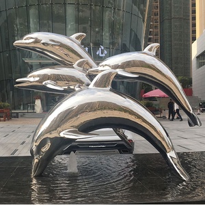 <span class=keywords><strong>Décoration</strong></span> de <span class=keywords><strong>jardin</strong></span> contemporaine en métal creux poli Grande statue de dauphin en acier inoxydable - Product Image 2