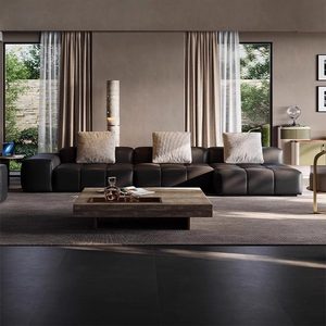 Canapé en cuir véritable au design minimaliste moderne, lignes épurées, best-seller, vente directe, <span class=keywords><strong>club</strong></span> privé, usine de Foshan, vente en gros - Product Image 1