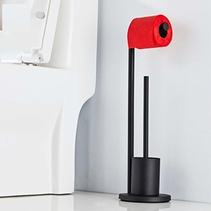 Porte-papier toilette sur pied en acier inoxydable 304 noir avec brosse WC pour salle de bain - Product Image 4