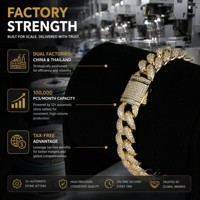 Chaîne cubaine plaquée or 14 carats pour hommes, 12 mm, style hip-hop, chaîne bling-bling pour hommes, pavée de zirconiums, faite à la main, chaîne cubaine Miami
