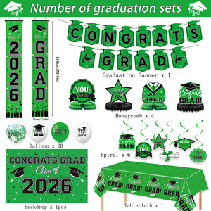 Green Graduation <b>Party</b> Decoration Set Class of 2026 Tablecloth Banner Balloons Photo <b>Backdrop</b> Disposable <b>Party</b> Supplies - Product Image 4