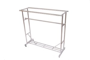 Perchero de <span class=keywords><strong>ropa</strong></span> de alta resistencia, estante de <span class=keywords><strong>ropa</strong></span> plegable con ruedas, estante de <span class=keywords><strong>ropa</strong></span> de doble barra para colgar <span class=keywords><strong>ropa</strong></span>, portátil comercial - Product Image 3