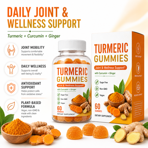 Gummies sans sucre au curcuma et curcumine avec extrait de gingembre et de poivre <span class=keywords><strong>noir</strong></span> 500mg – Soutien végétalien pour les articulations et le bien-être – OEM - Product Image 5