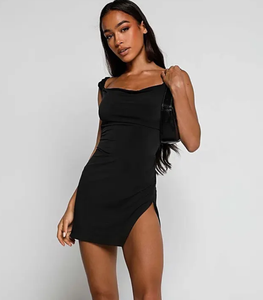 Populaire Simple Style Col Carré Sans Manches Sexy Robes Clubwear Parti <span class=keywords><strong>Noir</strong></span> À Lacets Dos Nu Dames Mini <span class=keywords><strong>Robe</strong></span> - Product Image 2