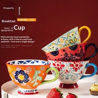 Mug en céramique peint à la main de style japonais, écologique, sans BPA, 420 ml, vintage, embossé, compatible micro-ondes, tasse à lait