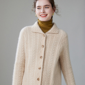 <span class=keywords><strong>Cardigan</strong></span> in Cashmere Mongolo Personalizzato per Donne, Maglieria <span class=keywords><strong>Aran</strong></span> con Collo a Polo, Giacca Morbida, Fornitore Elite di Cashmere - Product Image 3