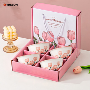 Juego de regalo de boda directo de fábrica, recuerdo para invitados de boda, juego de tazones de cerámica con diseño floral, aptos para lavavajillas. - Product Image 1