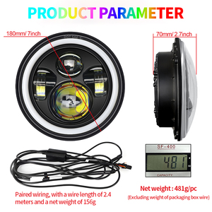 ไฟหน้า LED 7นิ้วแบบวงแหวน RGB H4 H13โปรเจคเตอร์ RGB หลากสีไฟหน้าสำหรับ Jeep Wrangler Tj Jk - Product Image 2