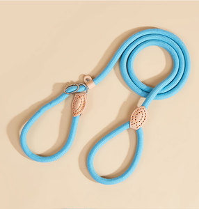 สายจูงสุนัขไนลอนสีน้ำเงินพร้อมรายละเอียดหนัง ดีไซน์เรียบง่ายแบบแฮนด์ฟรีสำหรับสุนัข - Product Image 5