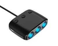 Divisor de Encendedor de Cigarrillos para Auto de 120W y 3 Vías con Transmisor FM y Puerto USB, Adaptador de Corriente para Vehículo de Alta Potencia 12-24V
