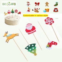 Décorations de gâteaux de Noël personnalisées jetables, pics imprimés en papier pour cupcakes, bâtonnets en bois pour la table de desserts de fête