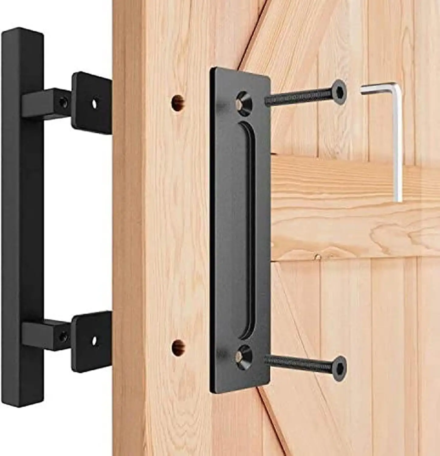 2Pcs Black Pull Push Door Plate Handle 8inch Stainless Steel Heavy Duty Barn Door Pull