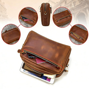 Sac de toilette pour homme en cuir pleine fleur avec logo personnalisé, grande capacité, imperméable, sac de voyage unisexe, trousse de maquillage portable, pour l'extérieur - Product Image 3