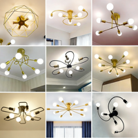 Lustre de plafond multi-têtes en fer industriel, design vintage créatif, éclairage LED pour salon, chambre à coucher, salle à manger