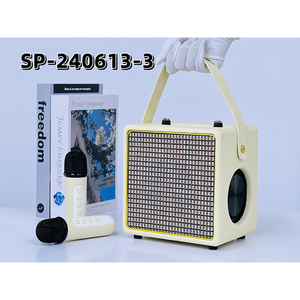 New 20 Watts xách tay xử lý bằng Gỗ BT karaoke Retro loa với dây đeo vai da 2 cái Micro không dây - Product Image 4