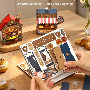 สติ๊กเกอร์แม่เหล็กติดตู้เย็น DIY บ้านจิ๋วสร้างสรรค์ ตัวต่อ 3 มิติ พร้อมไฟ งานฝีมือทำมือจากแผ่นใยไม้อัดความหนาแน่นปานกลาง - Product Image 4