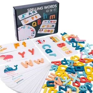 3D木制拼图单词拼写游戏积木幼儿教育拼图英语卡片字母匹配认知玩具