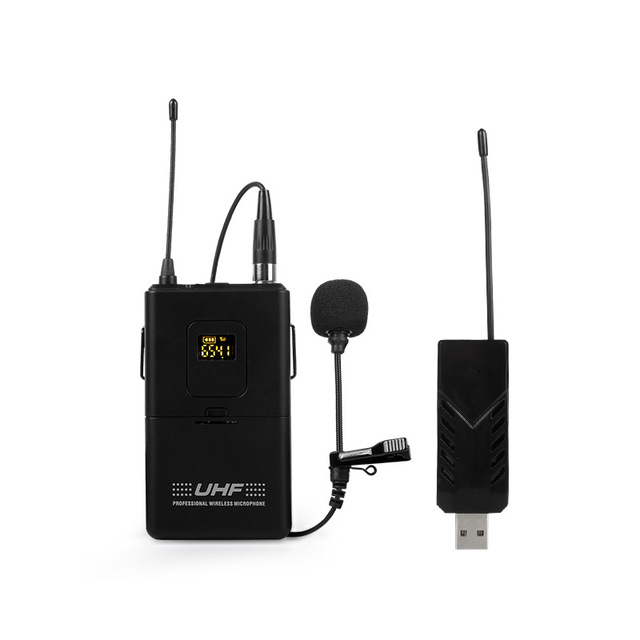 USB Lavalier Wireless Lapel Microphone System Portable Metal Cordless Mic with Noise Cancelling Feature for Computer PC