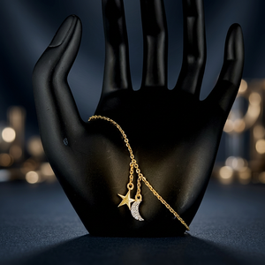 Celeste Gold Charm <b>Bracelet</b> Star And Crescent <b>Moon</b> Design Adjustable Elegant Daily Wear Jewelry For Women - Product Image 3