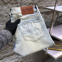 Jeans européens haut de gamme pour hommes, nouvelle tendance de la mode printemps-automne, pantalon droit élastique, décontracté et polyvalent