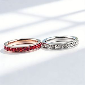Crystal <b>Ring</b> Women's Pinky <b>Ring</b> <b>Titanium</b> Steel Red Diamond Channel Setting Everyday Wear - Product Image 3