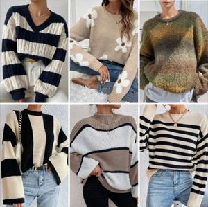 เสื้อสเวตเตอร์ผู้หญิงปี 2023 ลายแจ็คการ์ด แขนยาว คอกลม ถักนิตติ้ง ผ้าฝ้าย สำหรับฤดูหนาว ขายส่ง - Product Image 5