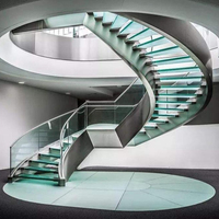 Escalier en colimaçon incurvé en verre trempé laminé, en forme ronde, en métal et en verre, pour l'intérieur de la maison, design personnalisé