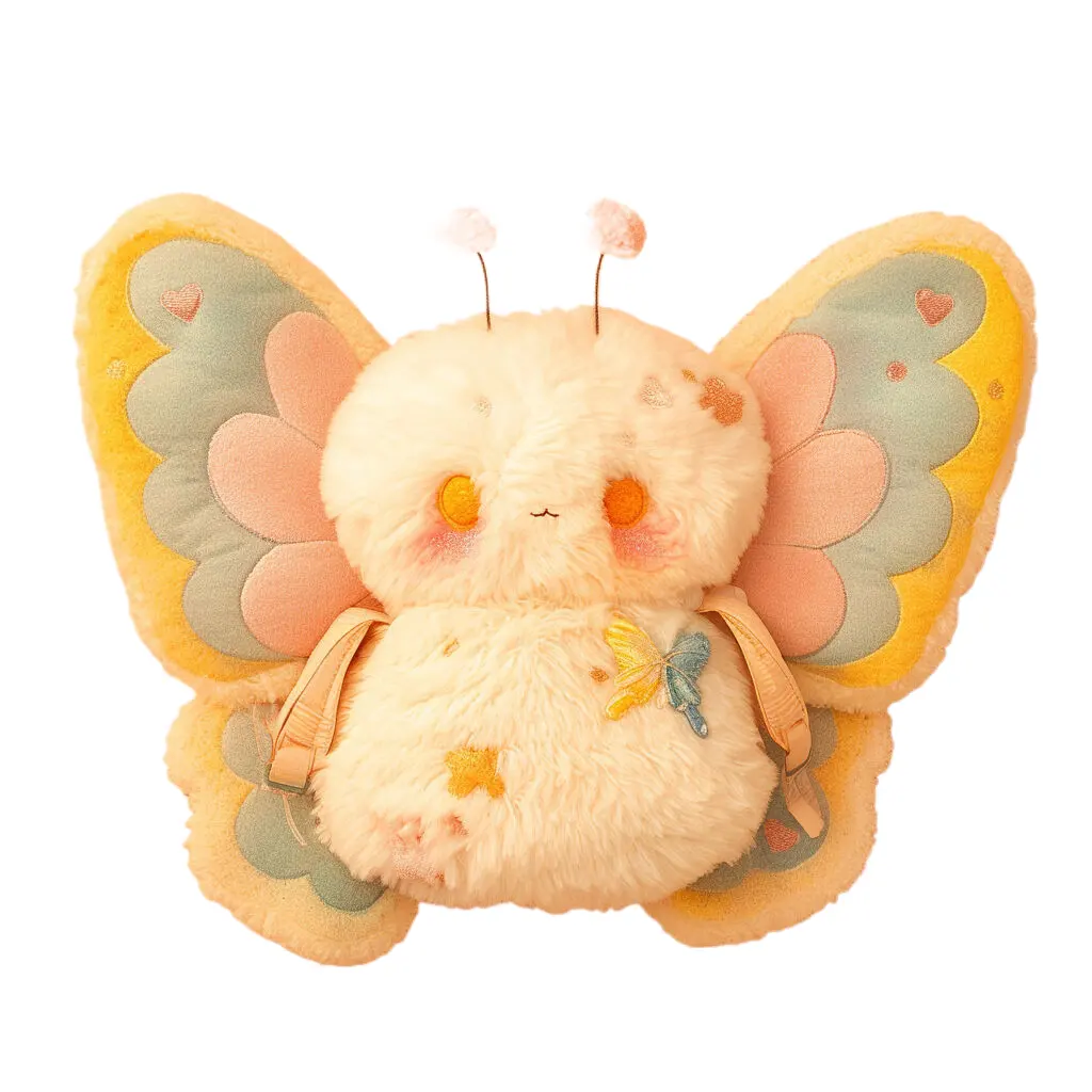 Nuevo diseño personalizado OEM/ ODM Kawaii felpa mariposa almohada muñeco de peluche juguete de peluche pequeña mochila para regalo
