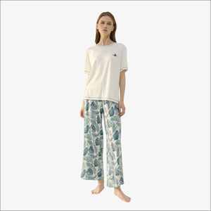 Pantalones de Dormir de Bambú con Estampado Floral al por Mayor, Ropa de Dormir Transpirable para Mujer, Pijamas de Verano, Camiseta de Algodón, Ropa de Estar para Mujer - Product Image 2