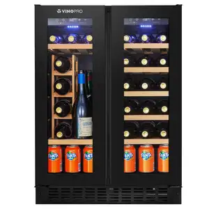 Vinopro Dual Temperature Display Double Glass Door Wine Cellar Compressor Cooling Wine Fridge