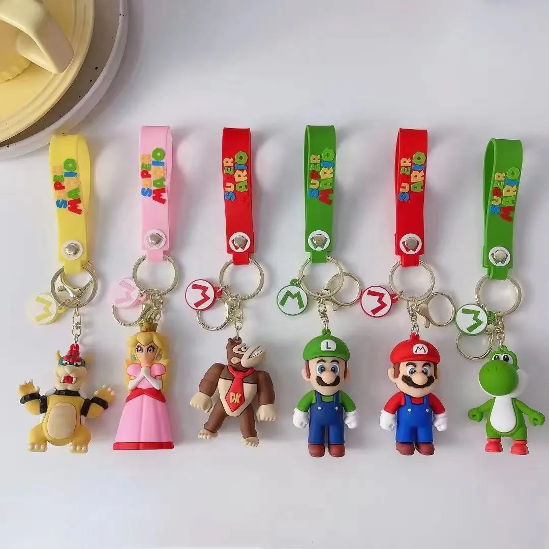 Porte-clés de voiture en caoutchouc 3D, nouveaux modèles mignons de dessin animé Luigi Yoshi, pendentif de sac à dos de Couple, porte-clés de voiture