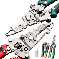 Pince à électricien pliable DIY, testeur de tension intégré, embouts plat et cruciforme, poignée antidérapante isolée rouge/verte
